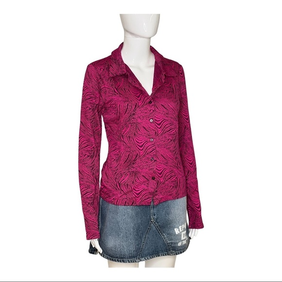 Zara Shirt Size M pink Animal Print Long Sleeve shirt Collar Knitted Blouse New - Picture 6 of 14